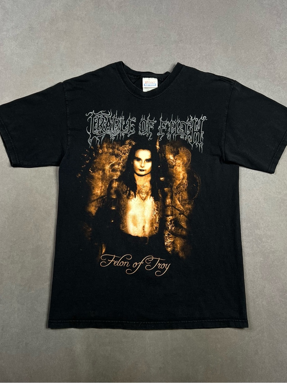 Cradle of Filth Hanes Black 'Felon of Troy' Tee with Gold Print 2005 Vintage